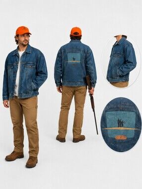 Vtg 80's Lee Riders rare Denim Truckers Jacket Hunting Back Patch Unisex Sz L